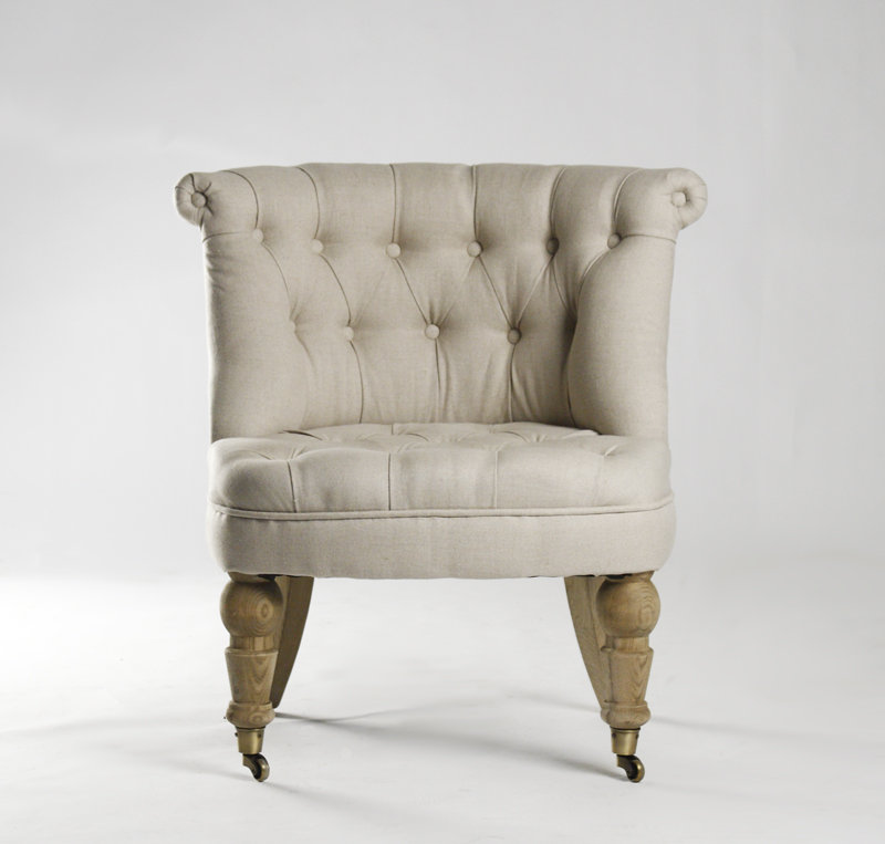 Linen Tufted Barrel Chair Chair with Ottoman