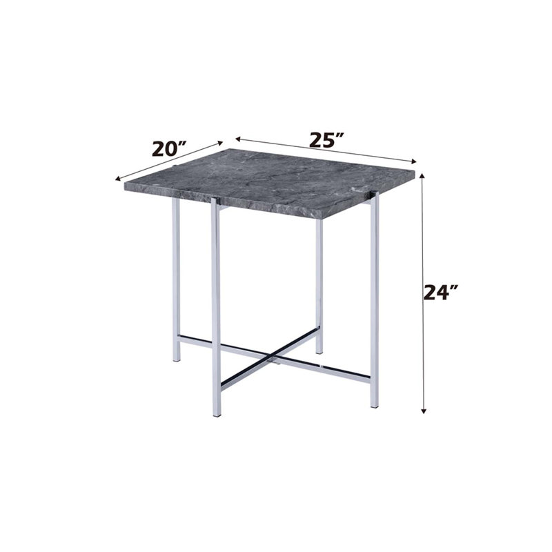 Table de bout Adelae, plateau en faux marbre et finition chromée