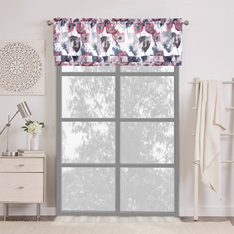 Floral Tailored Window Valance, Pink/Gray/Cream