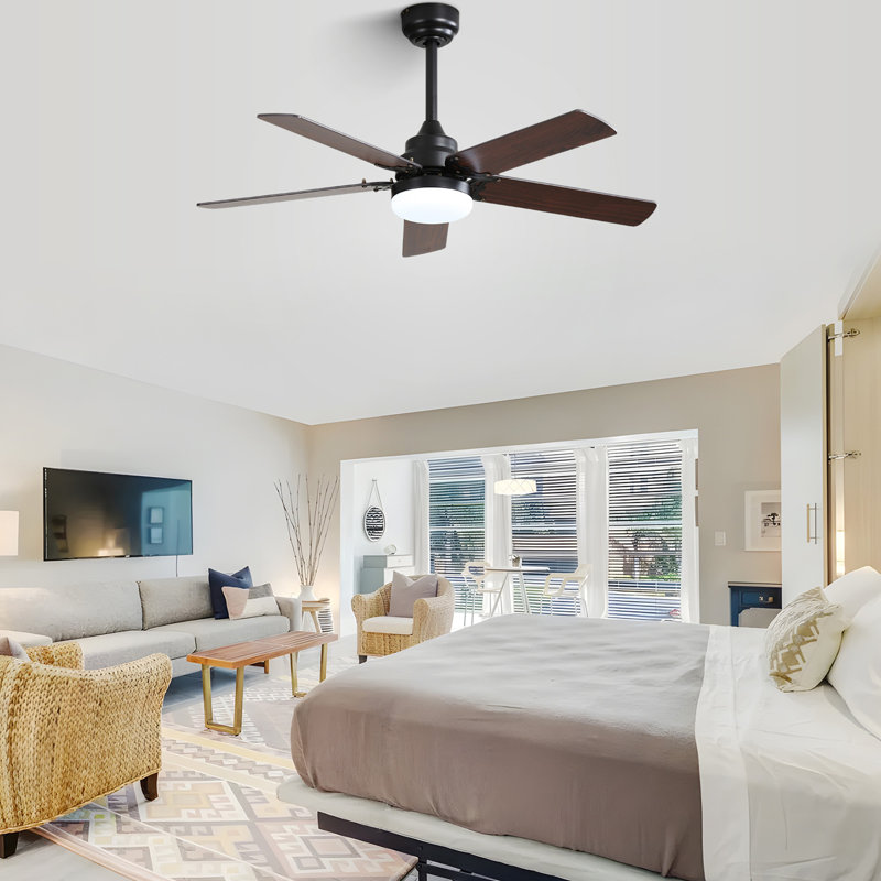 42 Inch Modern Ceiling Fan With LED Light 5 Blades Remote Control Reversible DC Motor White, Walnut, Black