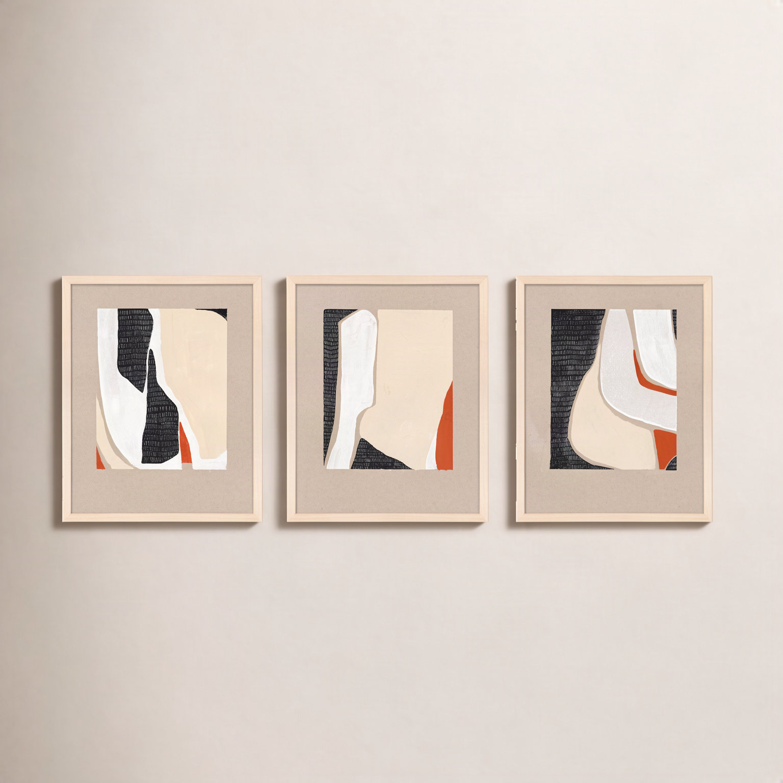 Ladner "Distant View" 3-Piece Print Set, 38" H x 30" W, Maple Framed