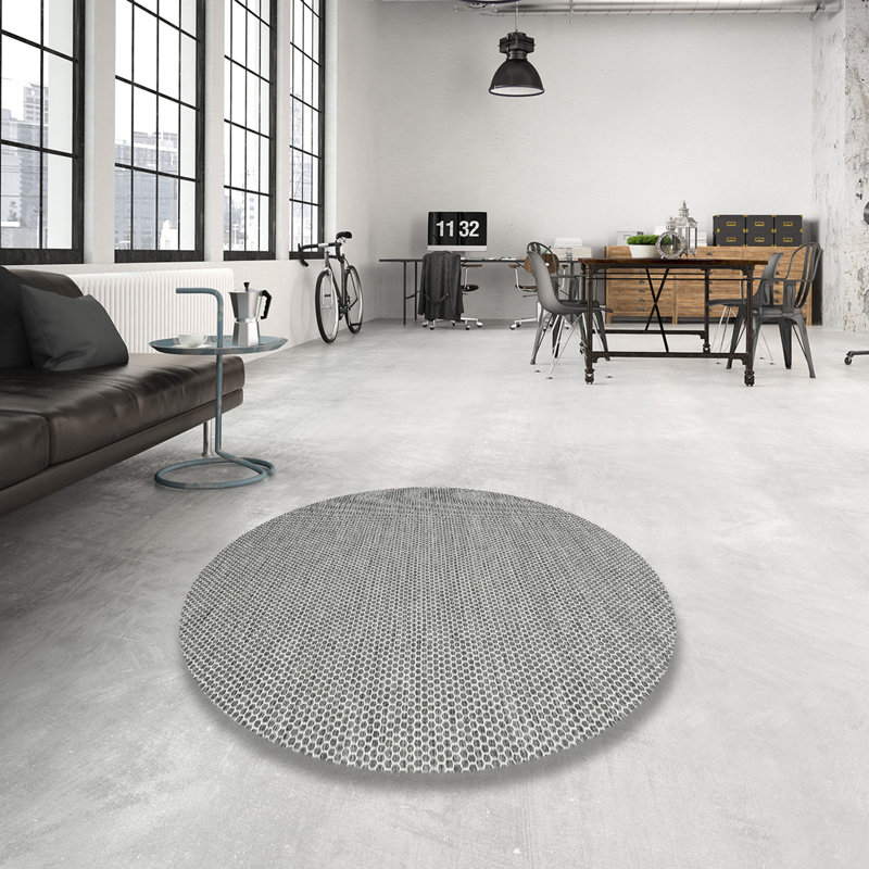 Tapis gris/zone noire contemporaine Hunley, Rond 5 pi