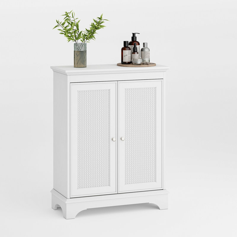 Two Door Rattan Storage Cabinet With Adjustable Partition