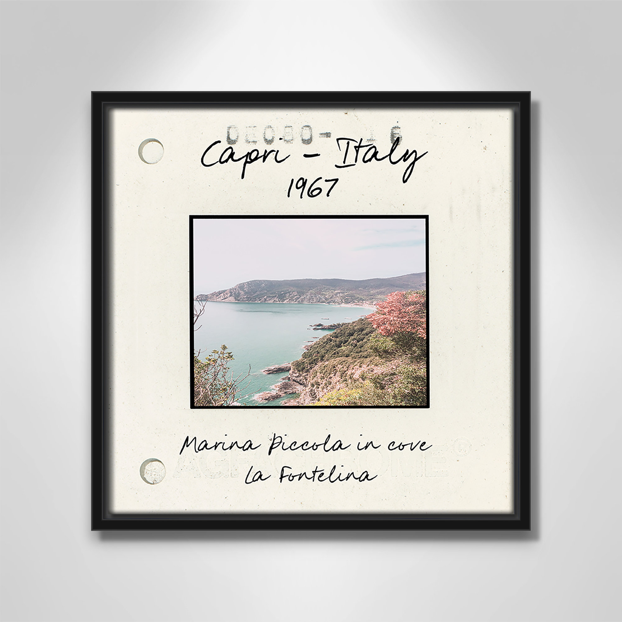 Capri Italy - Marina Picolla in La Fontalina Print by Susan Jill, Black Floater Framed Canvas, 13.5" H x 13.5" W x 2" D