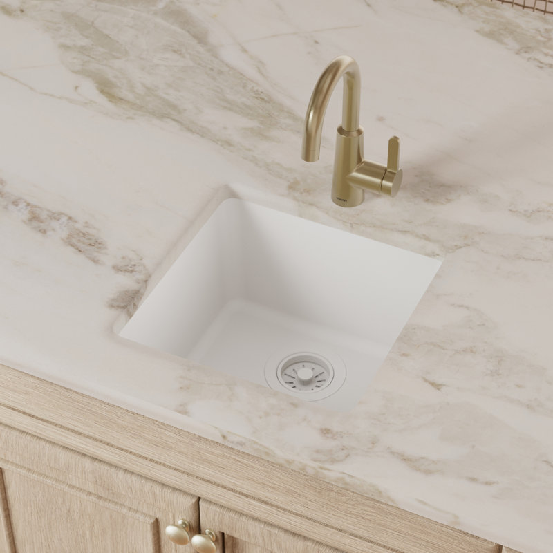 Évier de bar encastrable Karran Quartz 16-5 / 8 "x 16-5 / 8", Blanc mat