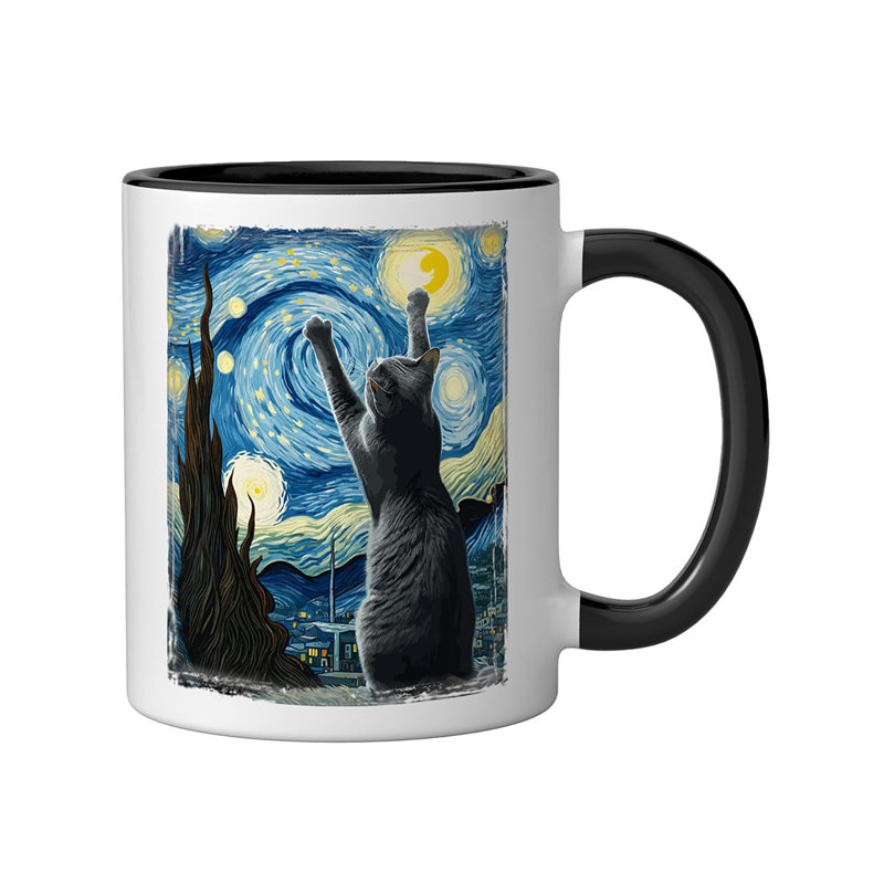 Van Gogh Starry Night Style Ceramic Mug, Black/White, 11oz