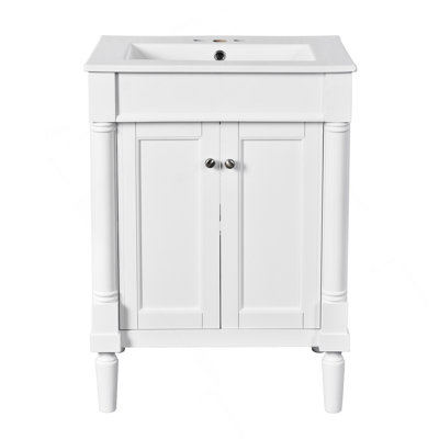 Meuble-lavabo 24 po avec lavabo supérieur, meuble de rangement moderne à 2 niveaux, meuble-lavabo simple, grandes tablettes de rangement
