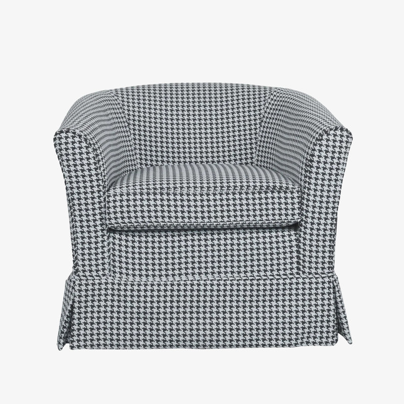 Aajaylah Upholstered Swivel Barrel Chair, White/Black Houndstooth Fabric Duplicate