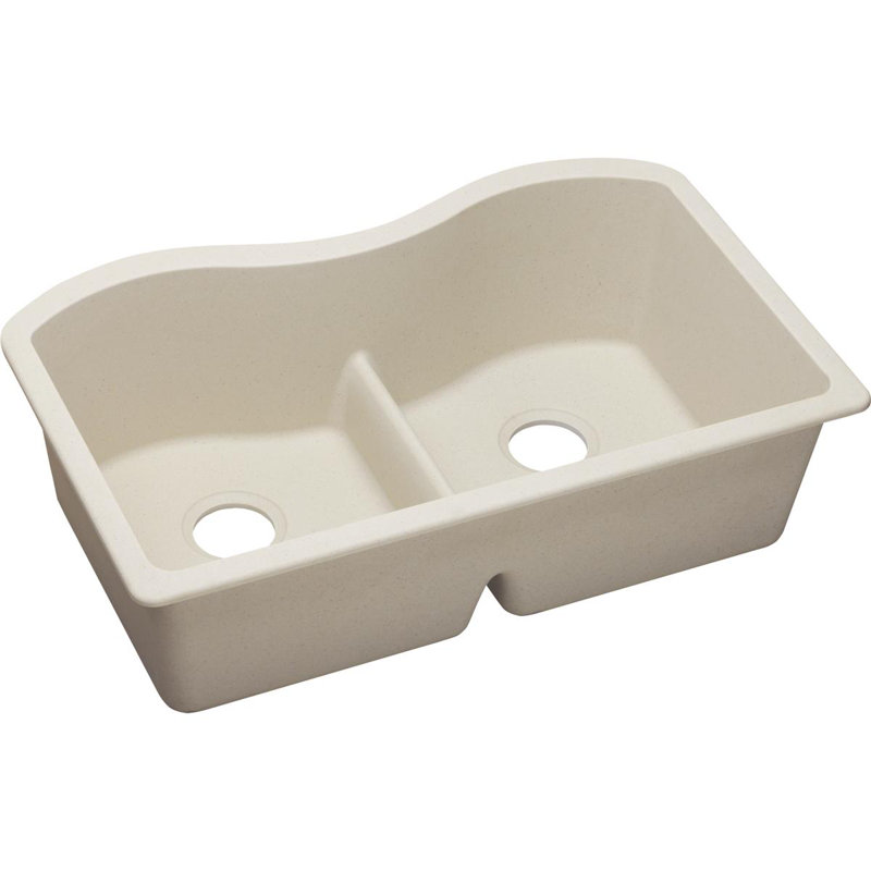 Quartz Classic 33" x 20" x 9-1/2" Double Basin Undermount Kitchen Sink, Bisque