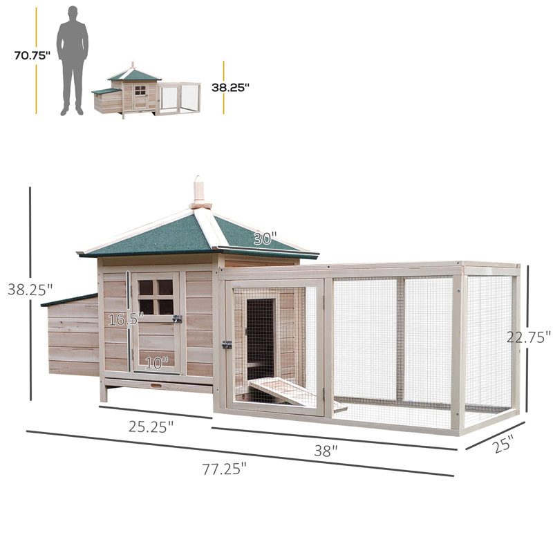Janda 16.08 Square Feet Walk In Chicken Coop with Chicken Run For Up To 4 Chickens, Wood