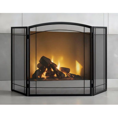 Pare-étincelles de foyer à 3 panneaux, 122 cm (L) x 74 cm (H), pliable et moderne, avec grille décorative en métal forgé, robuste et résistant, pour la décoration intérieure, noir.