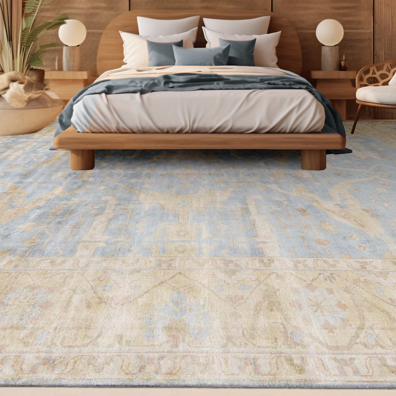 Demirji Oushak Wool Oriental Area Rug in Light Blue/Gold