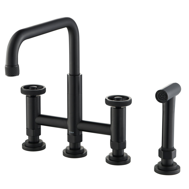Urbix Bridge Faucet with Side Spray Included, Matte Black