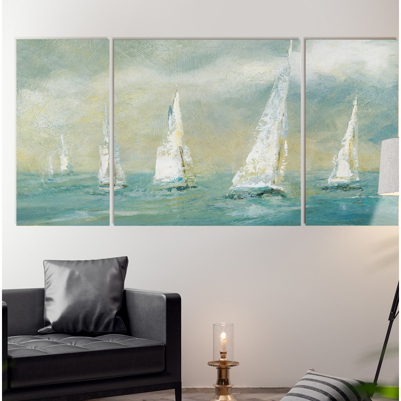 «Ocean Breeze», ensemble de 3 peintures sur toiles, H 32 po x l 64 po x P 1,5 po