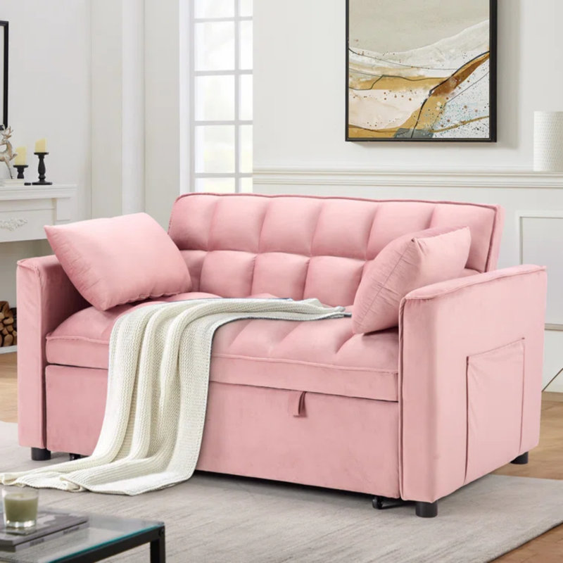 Canapé-lit convertible de 55,2 po de largeur avec dossier inclinable et coussins (ensemble de 2), Rose