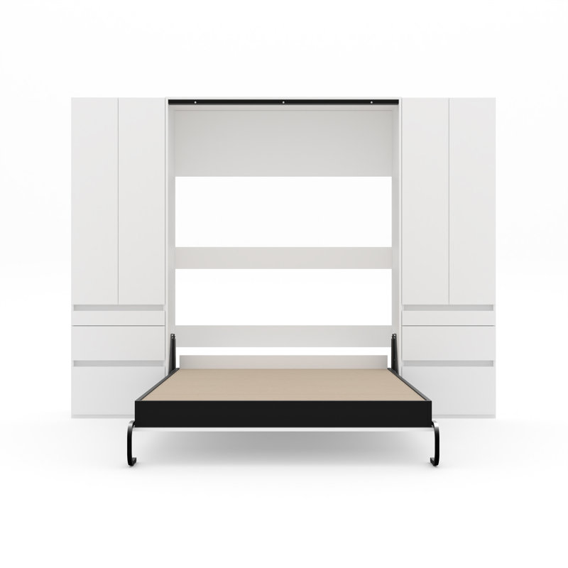 Kesler Murphy Bed with LED Light and Double Storage, Full, White