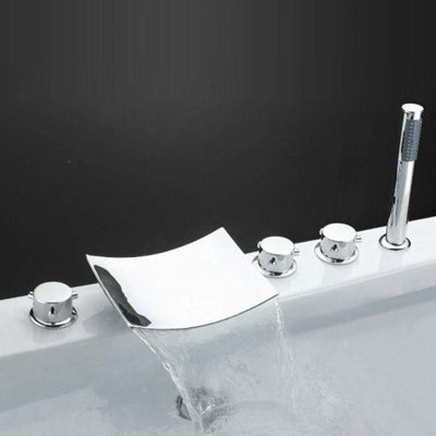 SUMERAIN Deck Mount Roman Tub Faucet with Hand Shower, Contemporary 3 Handles 5 Holes Waterfall Bathtub Faucet, Chrome