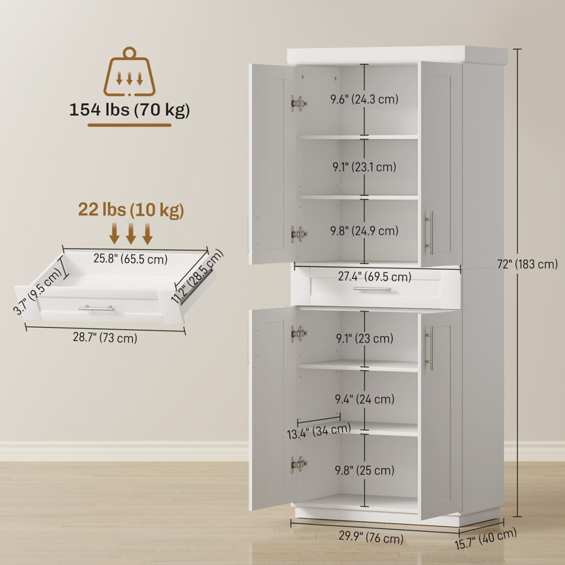 Modern Kitchen Pantry, Freestanding Kitchen Storage Cabinet, White