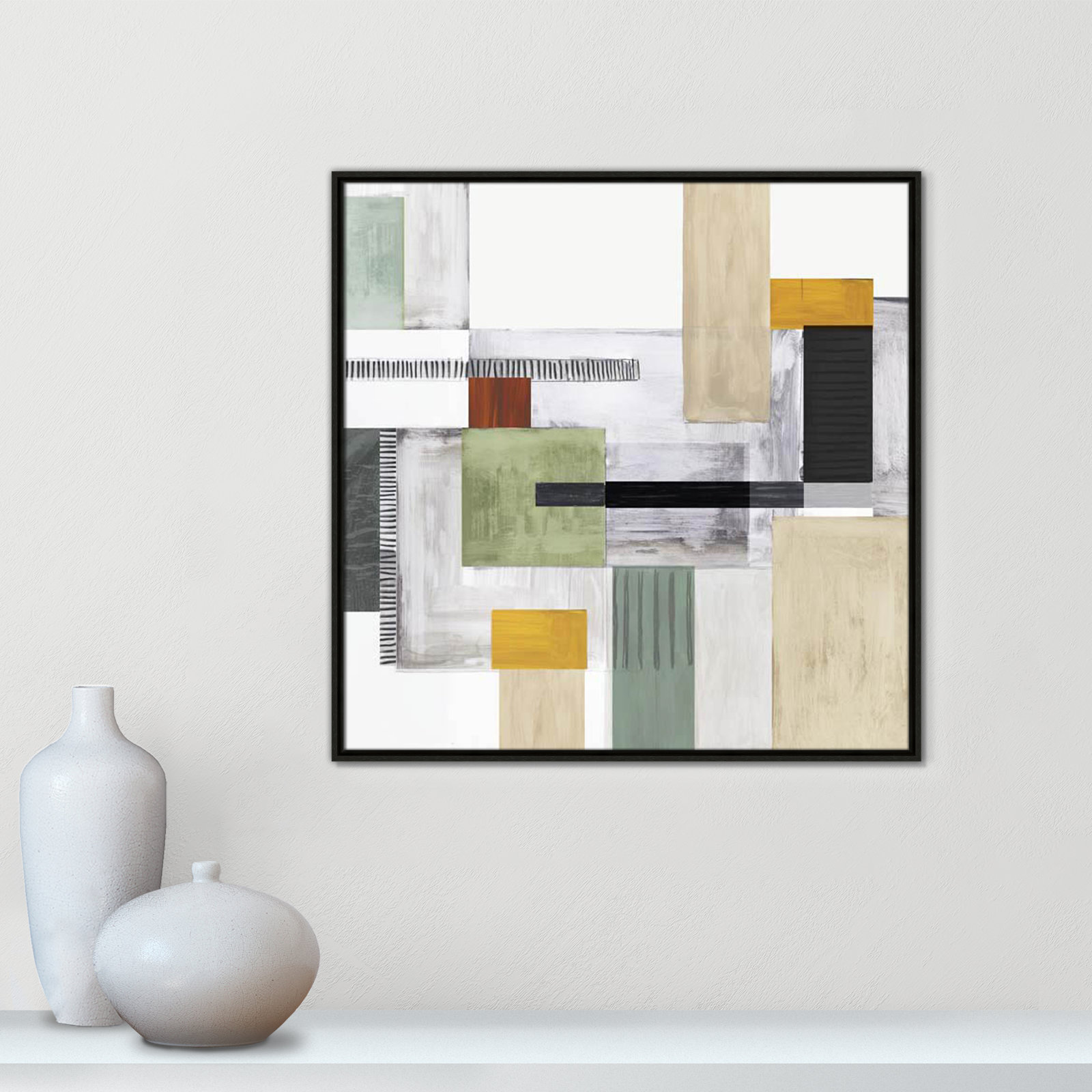 Playful Blocks Print, 31.5" H x 31.5" W x 2" D, Espresso Floater Framed