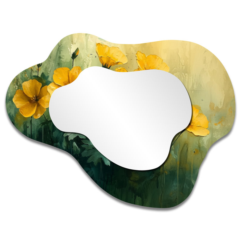 Abstract Geraniums In Summer Serenity I - Geraniums Asymmetrical Wall Mirror, Traditional Vanity Mirror, Printed on Metal