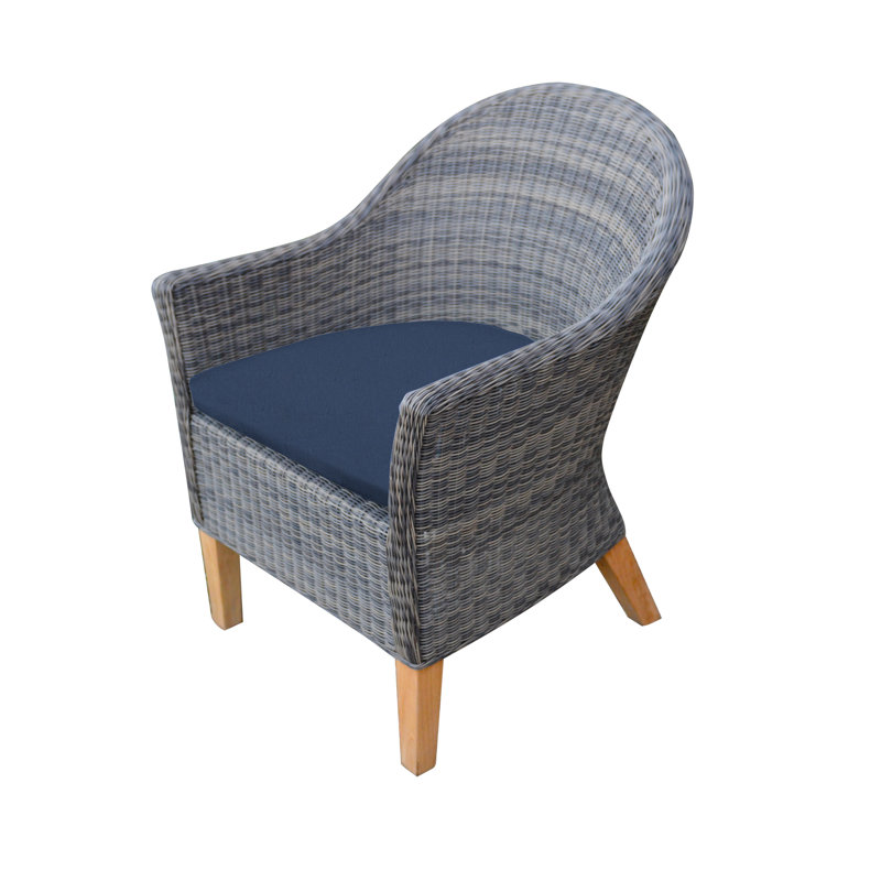 Vienna Wicker Outdoor Dining Armchair, Spectrum Indigo Sunbrella® Plainweave, Brown