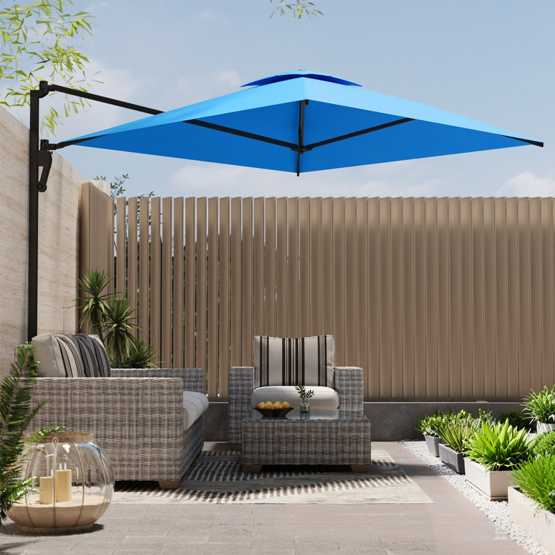 Parasol de patio en porte-à-faux avec auvent rotatif à 180 °, Bleu très foncé