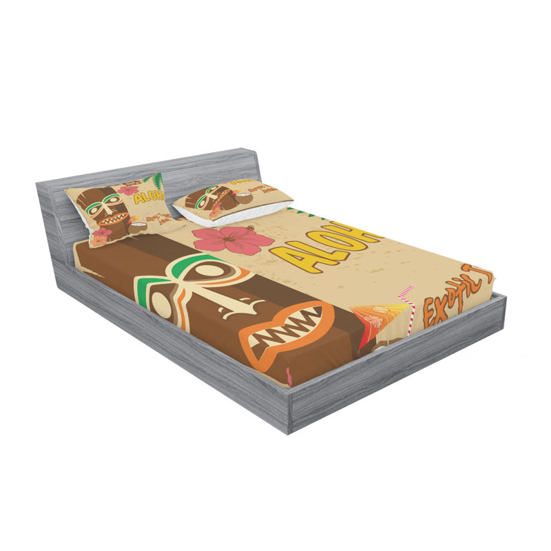 Ensemble de draps de boisson tropicale polynesian, Ensemble de drap pour grand lit avec drap-housse