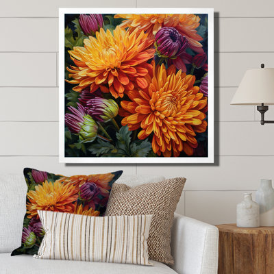 Orange mamans mauves en fleurs sur toile