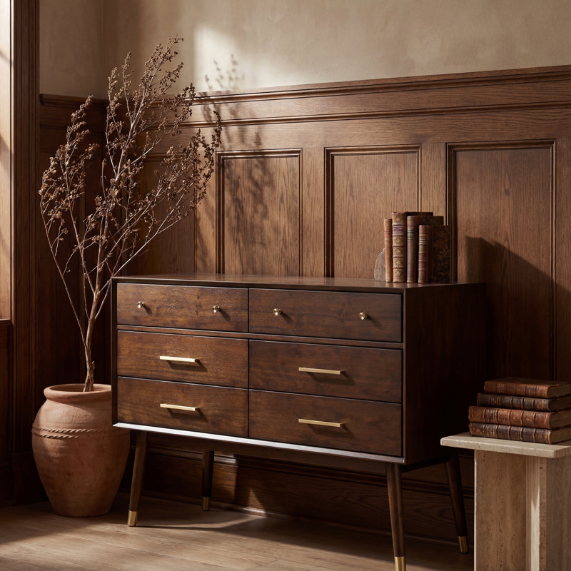 Commode 6 tiroirs Zack, Noyer / Laiton