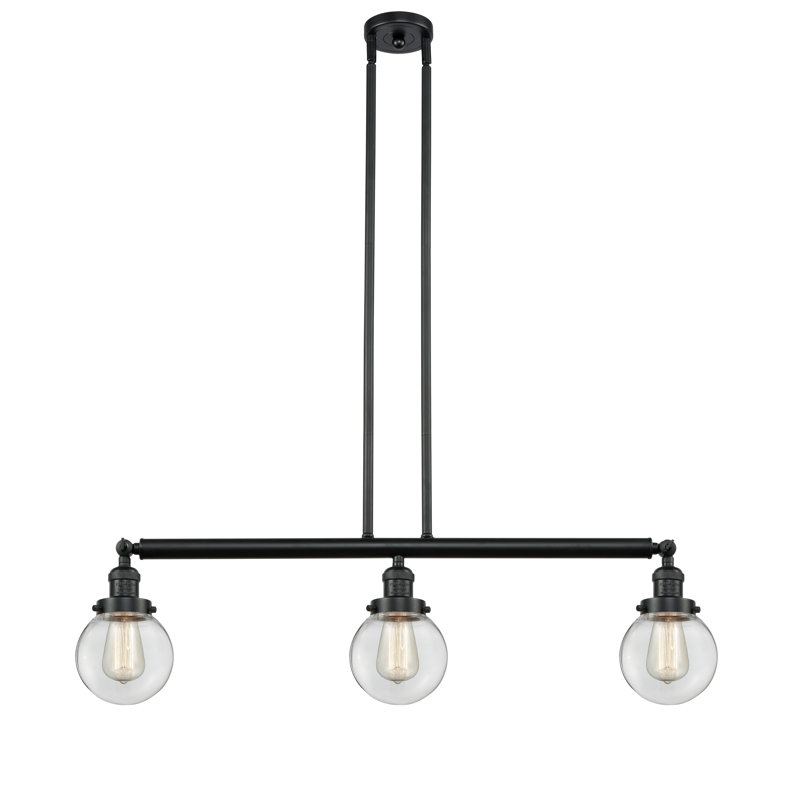 Clementina 3 - Light Kitchen Island Pendant, No Bulb Included, Clear, Matte Black