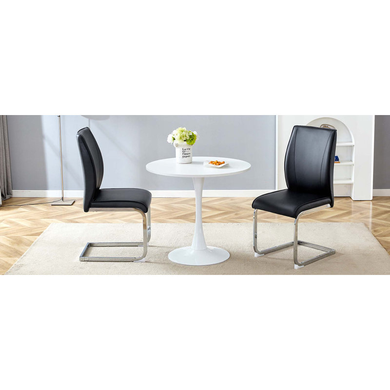 Petite table ronde stable en forme de sablier avec 2 chaises douces et confortables avec pieds arqués en métal, Noir
