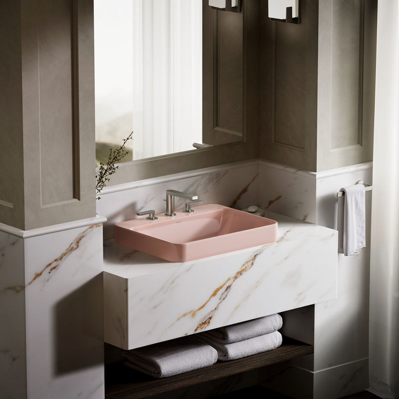 Vox Vitreous China Rectangular Vessel Bathroom Sink with Overflow, Peach Blow, 3