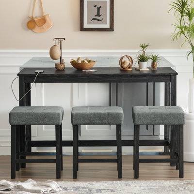 Ensemble de table et chaises de bar 59 pièces 4 pièces (y compris 3 tabourets rembourrés), table de canapé avec prise de courant, table de salle à manger, convient au salon, à la salle à manger, à la cuisine