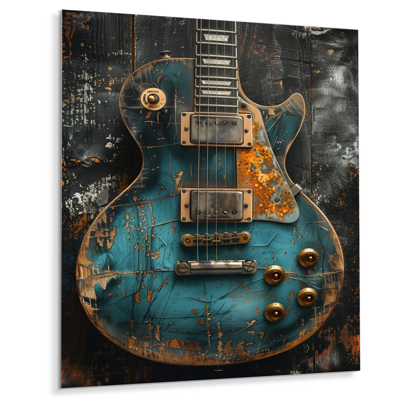  «Green Guitar Goddess Portrait - Music Jazz, reproduction d'art murale, Sans cadre, métal, H 20 po x l 12 po x P 1 po