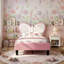 Kids Upholstery Butterfly Bed, Mixed Velvet & PU Leather Headboard With LED Antennae Lights & Adjustable Height, UK & EU Single (90X190/200cm)-727401207-604389972