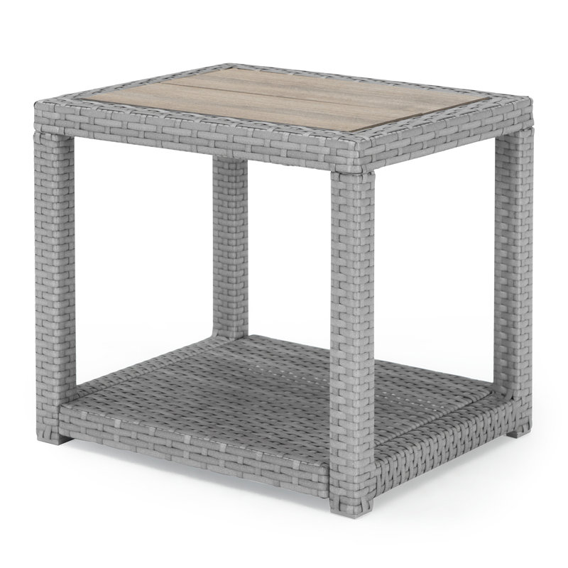 Ehrenfried 22" W x 18" D Square Aluminum Outdoor Side Table with Storage, Light Brown Top/Gray Base