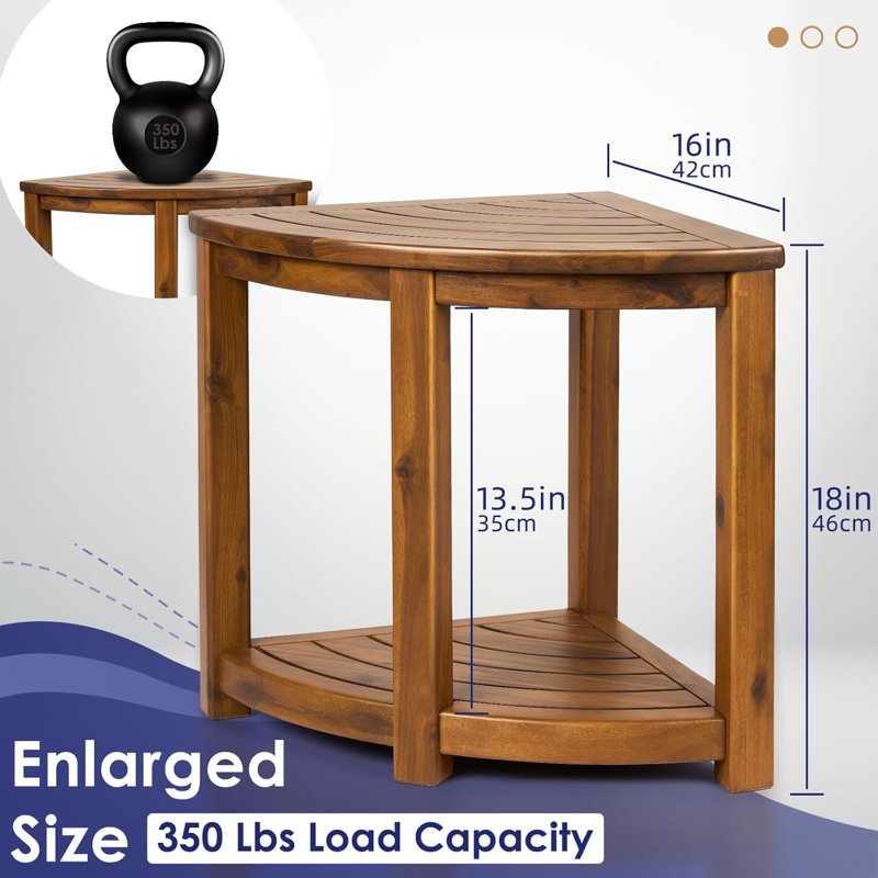 18" Corner Shower Benches for Inside Shower Bathroom Wood Shower Seat with Storage Shelf