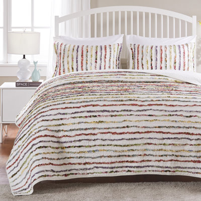 Greenland Home Fashions Bella Ruffle Multicolor  3-Piece King Size Quilt Set, 105x95 Inch