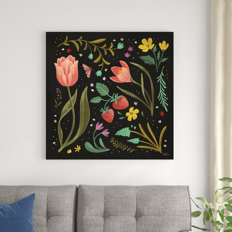 «Spring Botanical III Black» par Janelle Penner, impression sur toile tendue, H 36 po x l 36 po