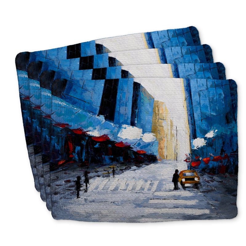 Ensemble de 4 napperons en polyester tressé Blue Buildings - Décoration intérieure