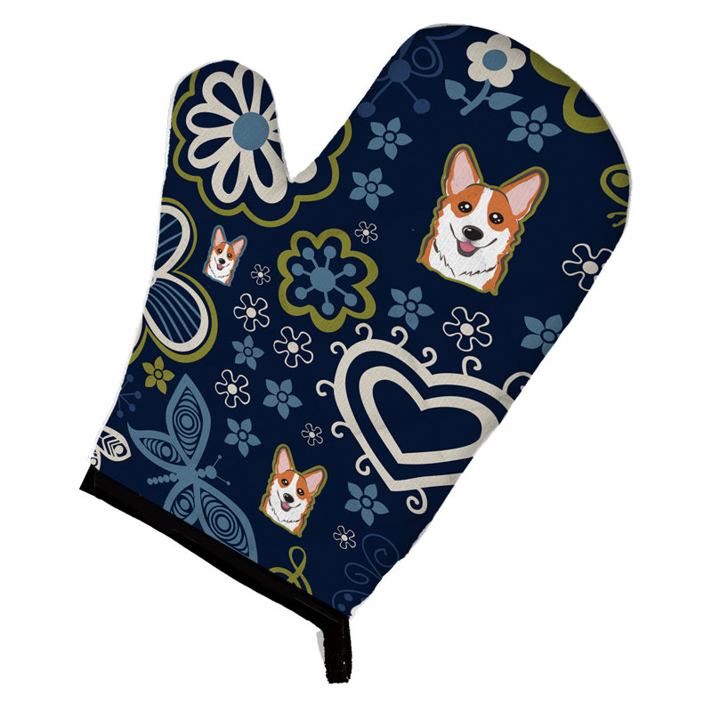 Caroline's Treasures Oven Mitt, Blue/Silver