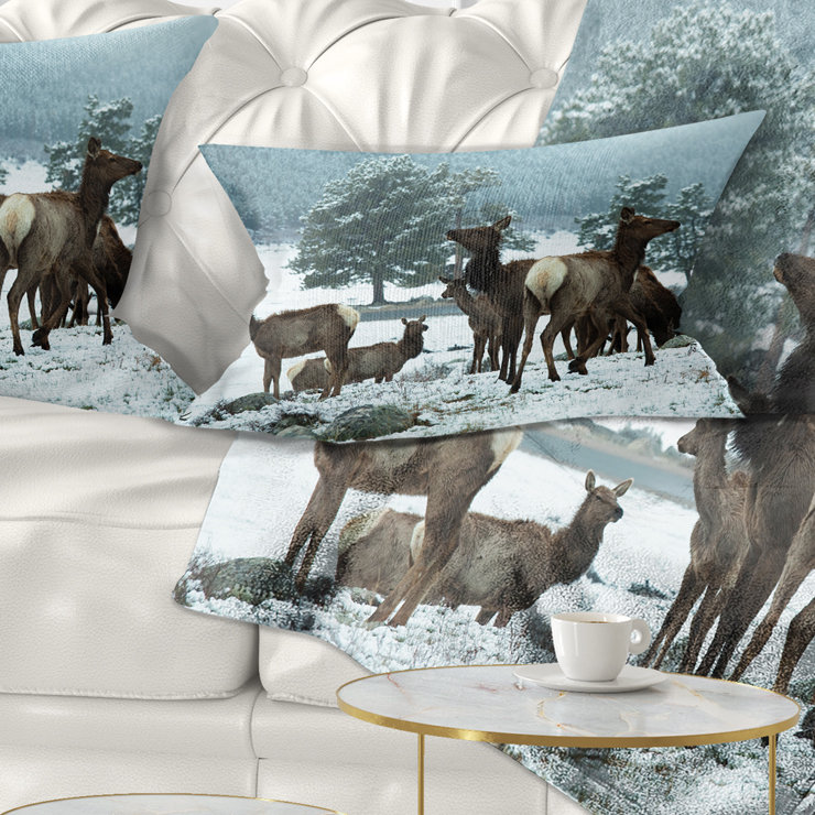Coussin Gang of Deer in Rocky Mountains, Rectangulaire, 12 po x 20 po