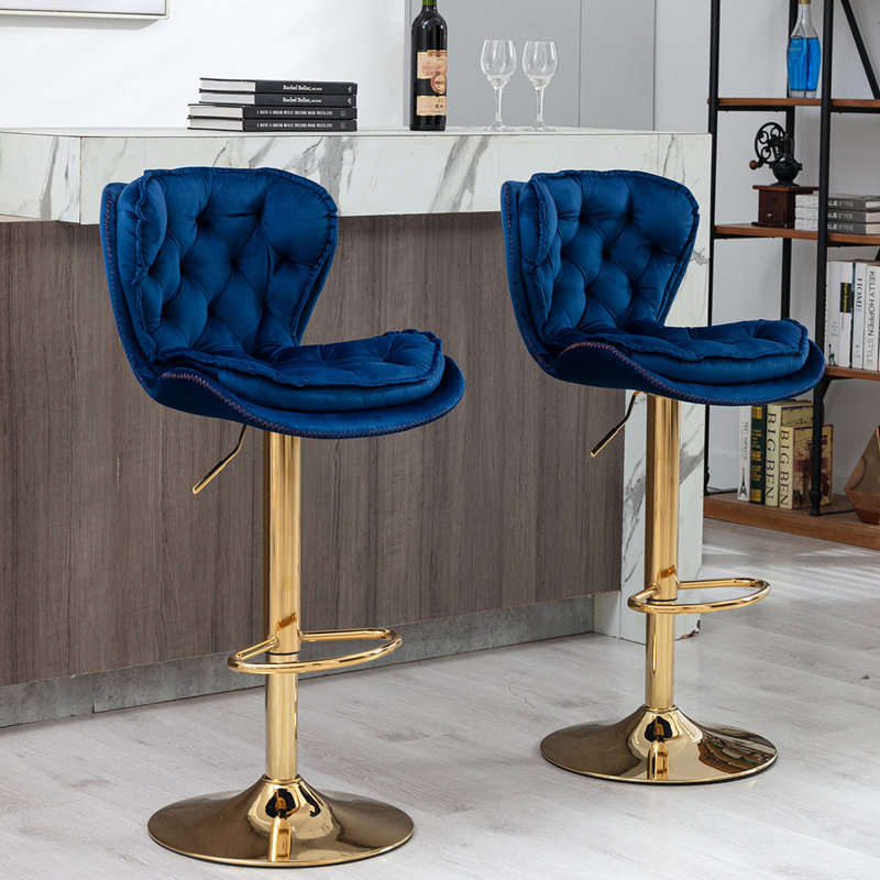 Tabourets de bar rembourrés (ensemble de 2), Bleu très foncé