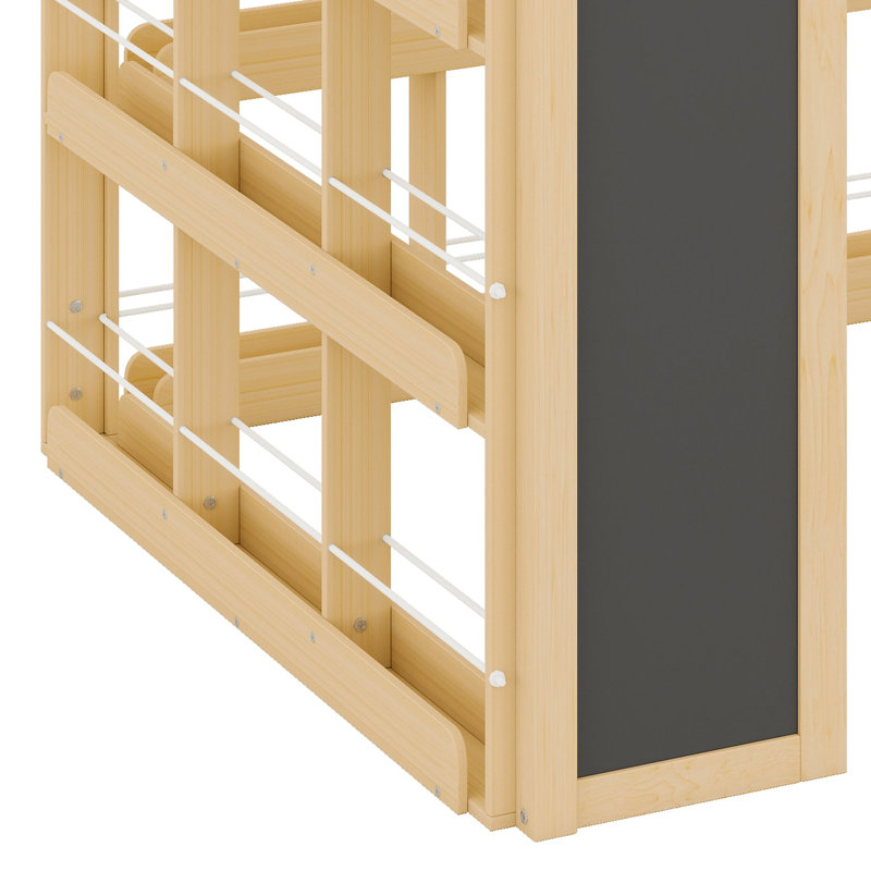 Lit mezzanine avec panneau noir et éclairage à DEL offrant une fabrication robuste et un espace de rangement ouvert, Naturel