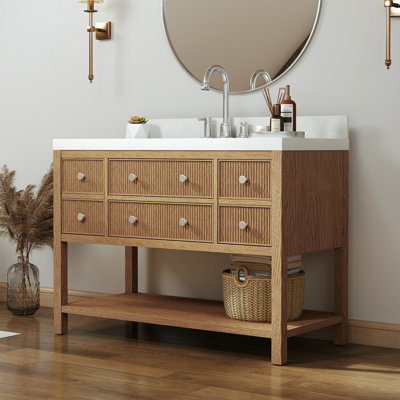 Meuble-lavabo simple en bois massif Capri avec comptoir en quartz blanc Thassos 2 po