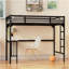 Lit mezzanine simple en métal avec bureau, échelle et garde-corps, bureau sous le lit, noir-1726437212