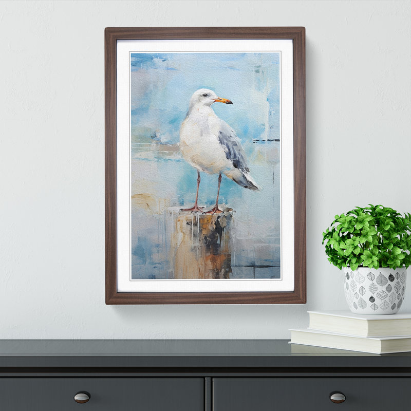 Seagull Gestural No.3 Framed Print, 64cm H x 46cm W x 2cm D, Walnut Framed