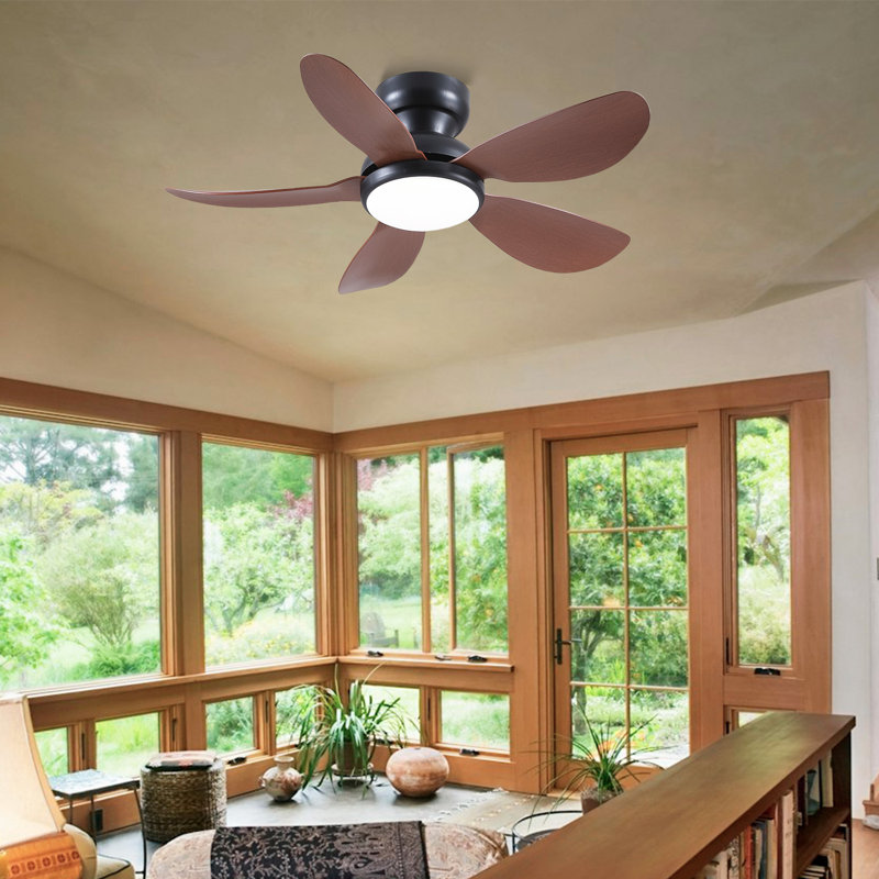Ventilateur de plafond encastré à profil bas 32/36/46/52 po avec éclairage et télécommande, 36" Wide, Brun