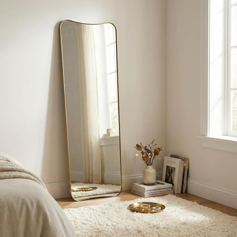 Miroir de salle de bain Contemporary Cadre en acier inoxydable, 65 po x 24 po, Or brossé