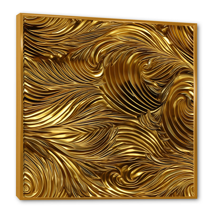 Golden Feathers Serenity III - Plumes, art mural, Cadre flottant doré, 36" H x 36" W